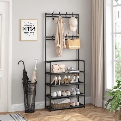Μεταλλική Ραφιέρα Παπουτσοθήκη 154x29.5x60cm 4 Επιπέδων & Κρεμάστρα Εισόδου, Τουαλέτας Μπάνιου για Παλτά, Μπουφάν & Καπέλα Έπιπλο Εισόδου