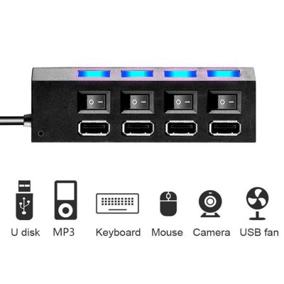 TREQA Αντάπτορας - USB HUB Γρήγορης Φόρτισης & Μεταφοράς Δεδομένων έως 5Gbps με 4 Θύρες USB 3.0 LED Φωτισμό Λειτουργίας & Διακόπτες On/ Off