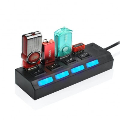 TREQA Αντάπτορας - USB HUB Γρήγορης Φόρτισης & Μεταφοράς Δεδομένων έως 5Gbps με 4 Θύρες USB 3.0 LED Φωτισμό Λειτουργίας & Διακόπτες On/ Off