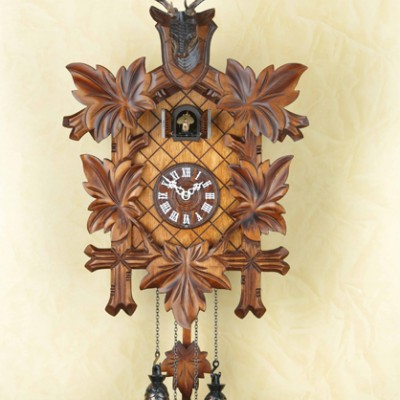 Ξύλινο Ρολόι Κούκος, Χειροποίητoς Σκαλιστός με Κεφαλή Ελαφιού 39cm