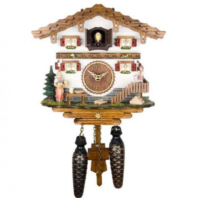Ξύλινο Ρολόι Κούκος με Χειροποίητη Παράσταση Αλπικού Σπιτιού και Μουσική 21cm