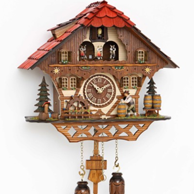 Ξύλινο Ρολόι Κούκος με Χειροποίητη Παράσταση Παραδοσιακού Αλπικού Σπιτιού, Εκκρεμές, με Χορευτές, Νερόμυλο 31cm