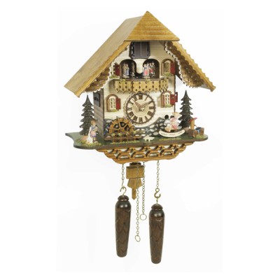 Ξύλινο Ρολόι Κούκος με Χειροποίητη Παράσταση Παραδοσιακού Αλπικού Σπιτιού,Εκκρεμές, με Ζευγαρια Χορευτών 34cm