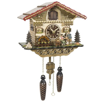 Ξύλινο Ρολόι Κούκος με Χειροποίητη Παράσταση Παραδοσιακού Αλπικού Σπιτιού 27cm