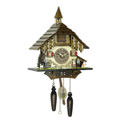 Ξύλινο Ρολόι Κούκος με Χειροποίητη Παράσταση Αλπικού Σπιτιού, με τη Μικρή Χαίντι τον Πέτερ και τον Παππού 22cm